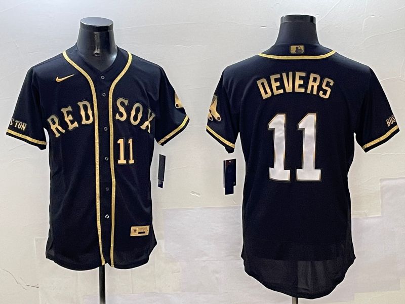 Men Boston Red Sox 11 Devers Black Gold three generations Elite 2025 Nike MLB Jersey style 2